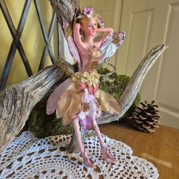 Vintage Pink Flower Fairy Ornament - Picture 4 of 12